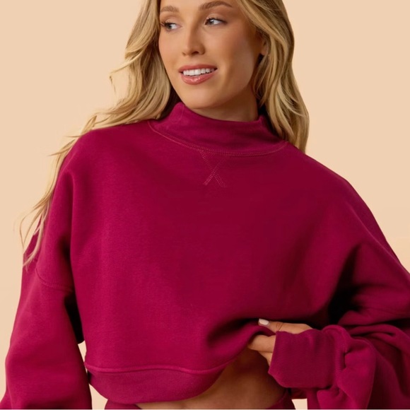 Blogilates Women's Marshmallow Mockneck Sweatshirt, Burgundy, Sz L, NWT - Picture 3 of 15